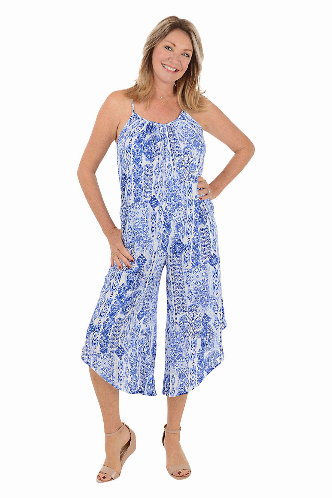 Anti Slip Grips Batik Wide Leg Jumpsuit