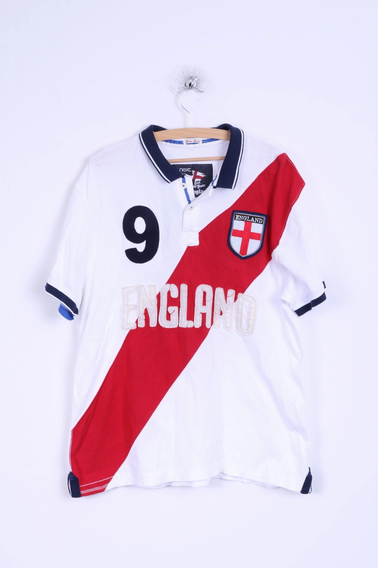 Next Mens XL Polo Shirt Cotton England No 9 White Active Comfort SeamlessSidePanels