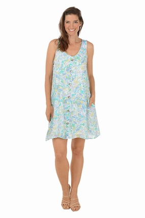 Spring Garden Watercolor Petal Button-Front Sleeveless Dress