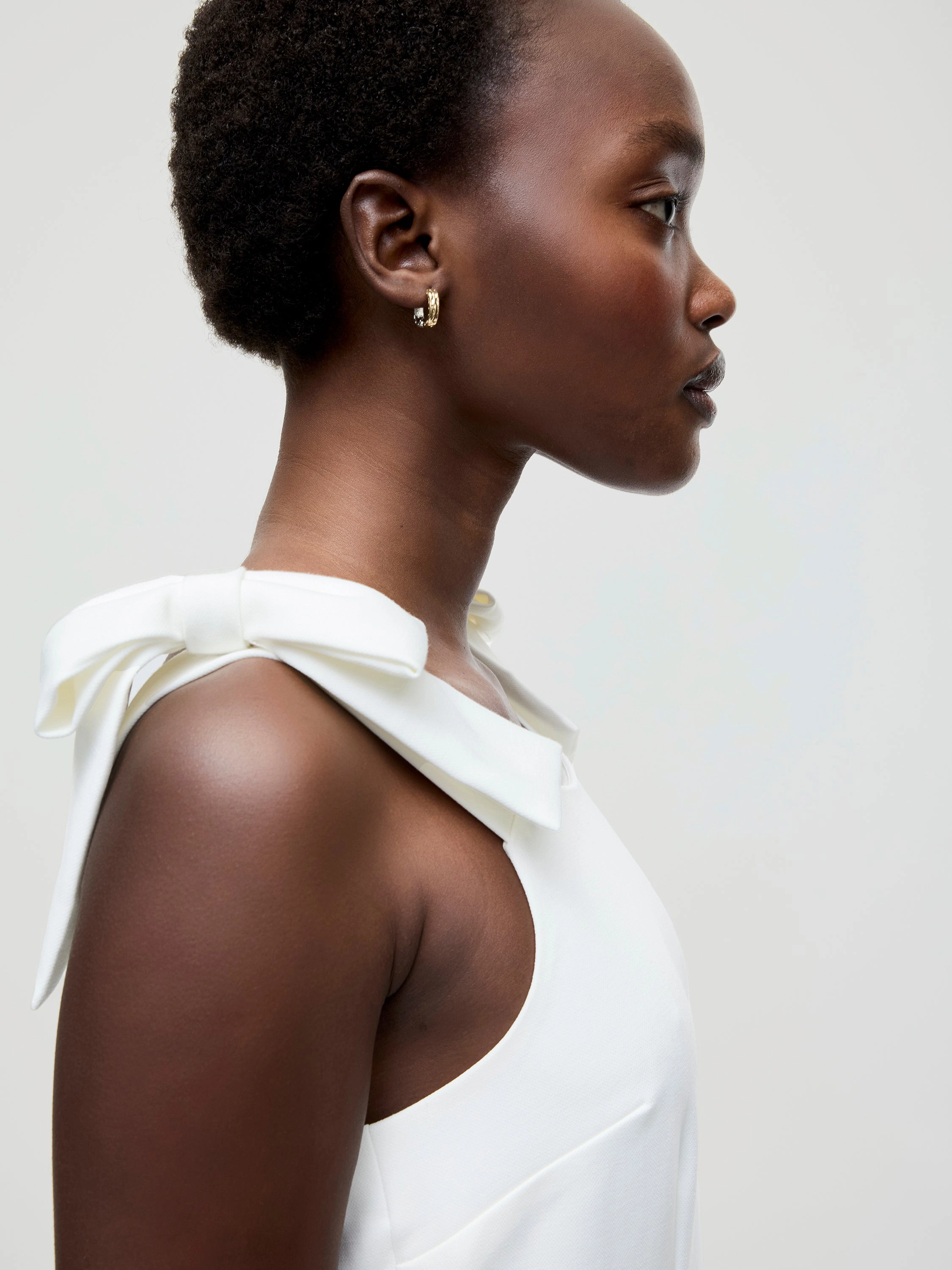 Linen Soft Chic Tailoring Whisper Bow Strap Mini Dress