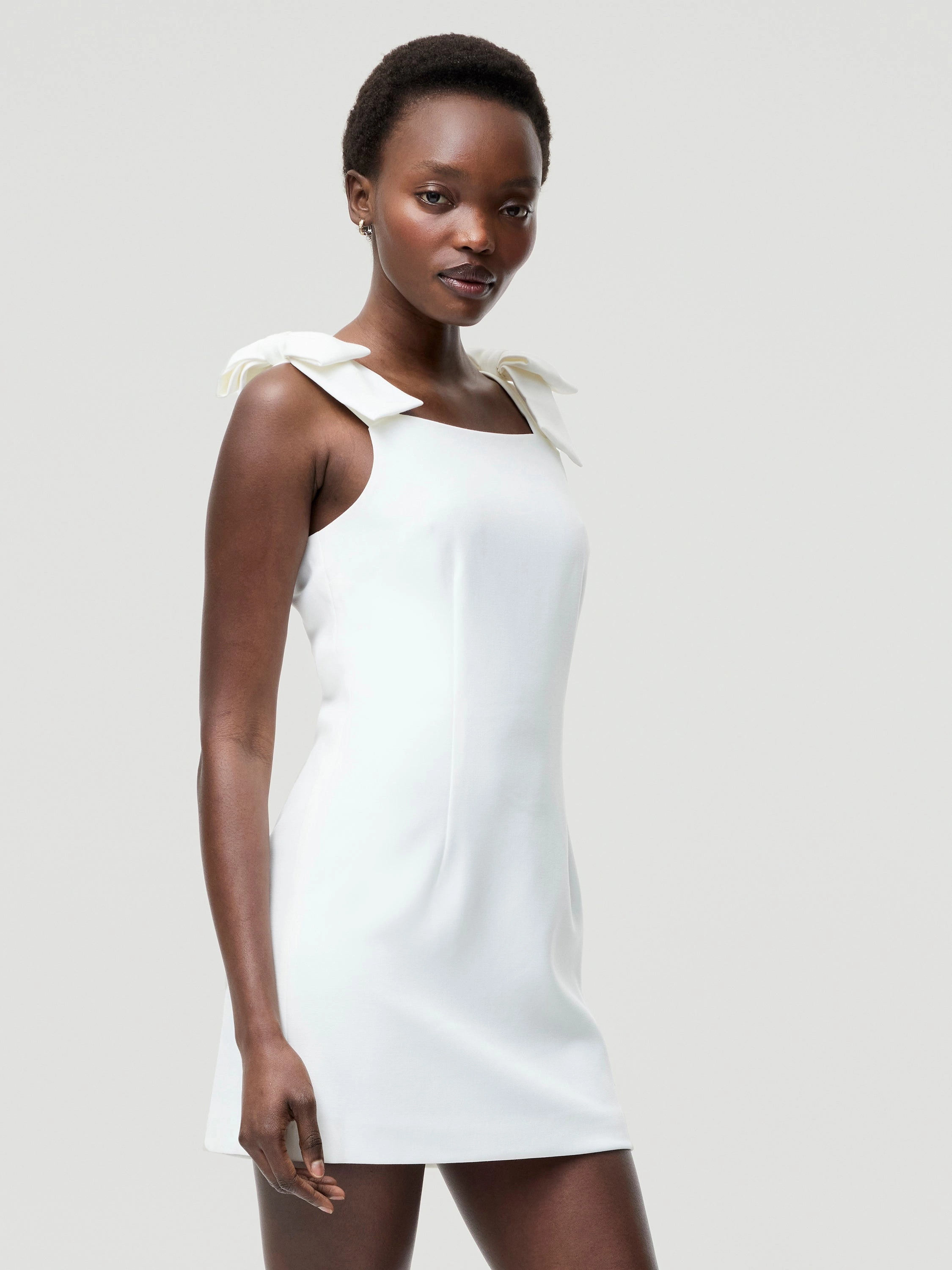 Timeless and Comfortable Flowy-Shape Whisper Bow Strap Mini Dress