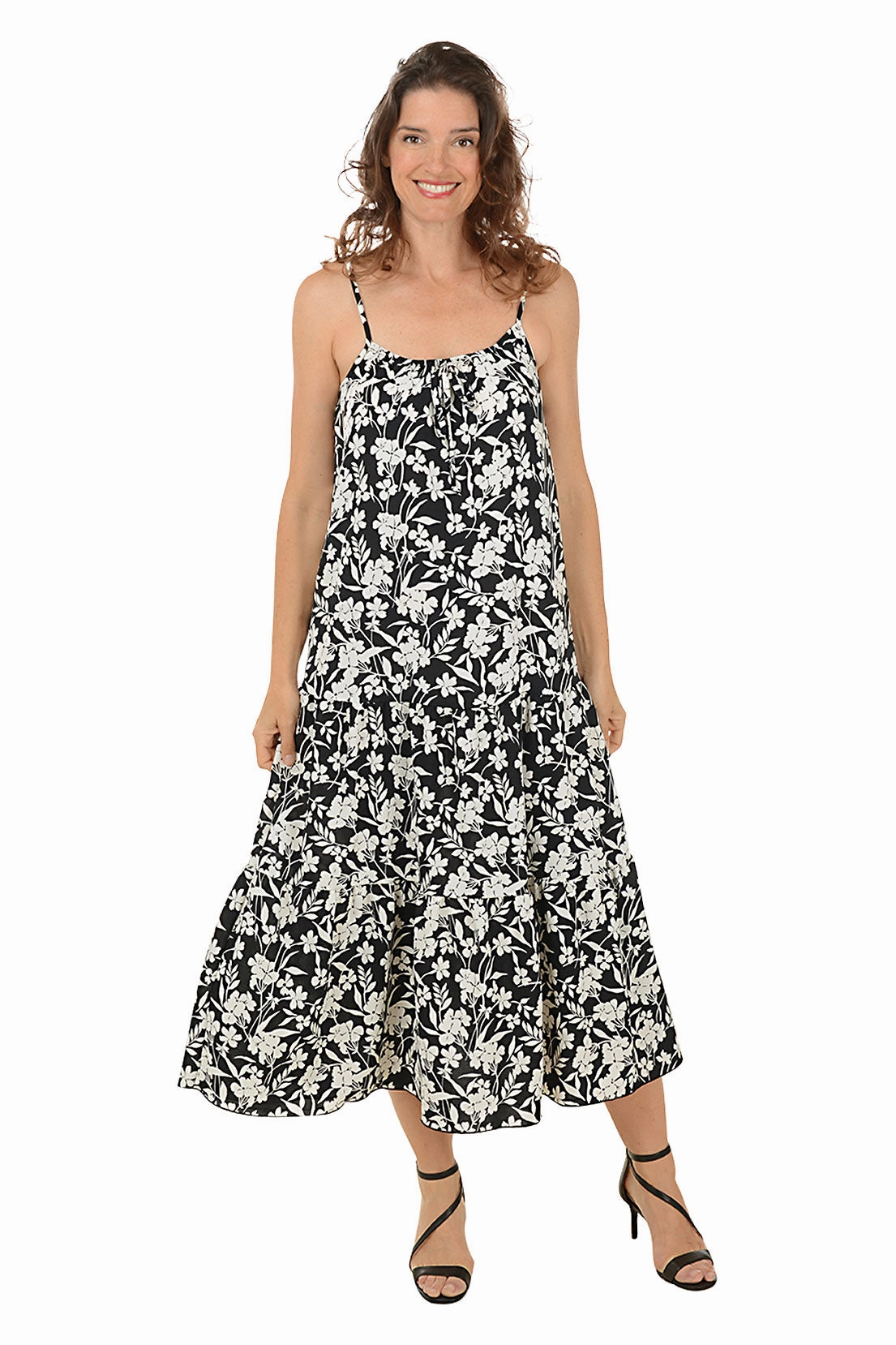 Wildflower Tiered Sleeveless Maxi Dress Flowing Layers Knot-Detail