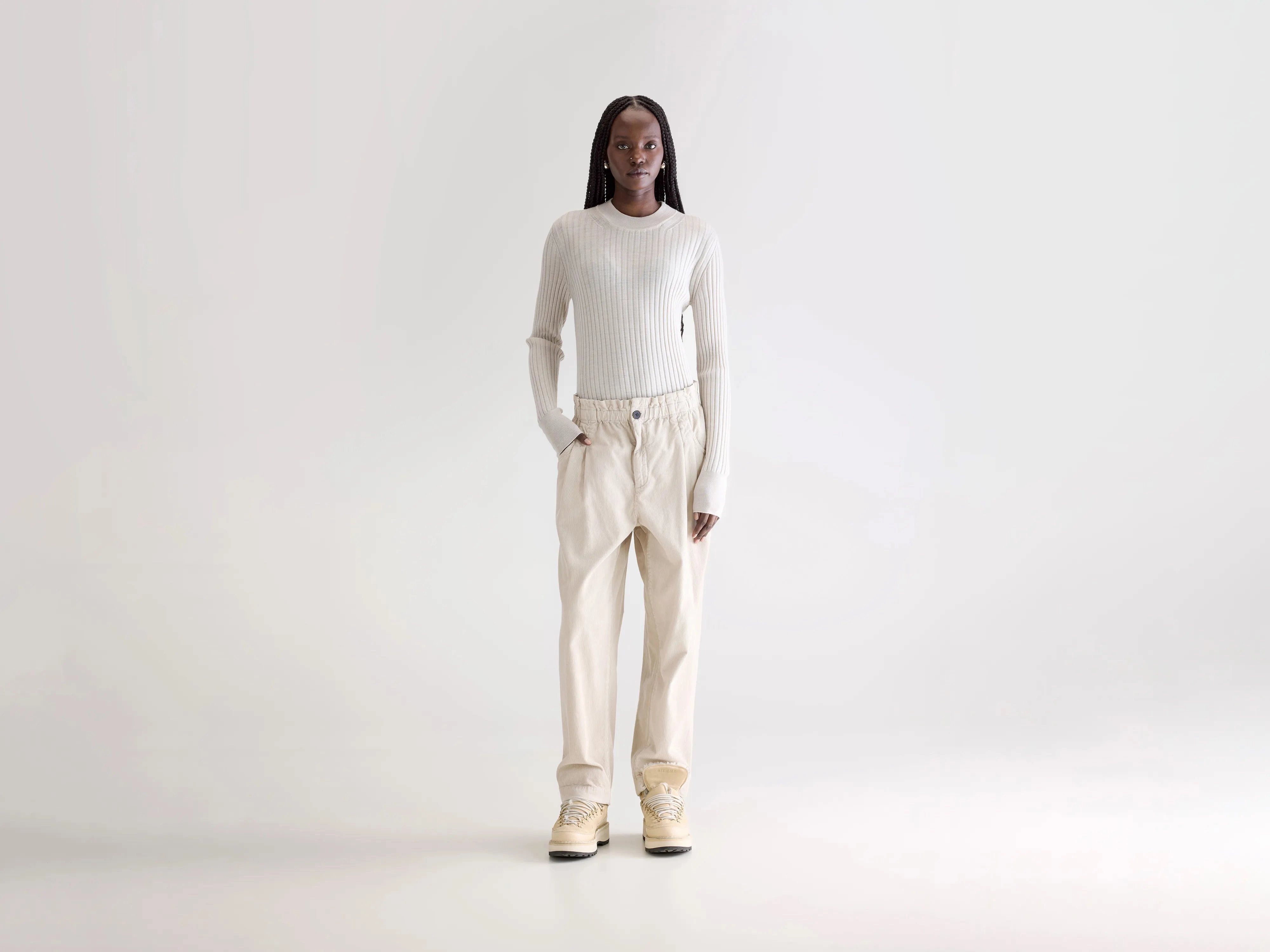 Winona paperbag trousers (252 / W / STONE) Slim Profile