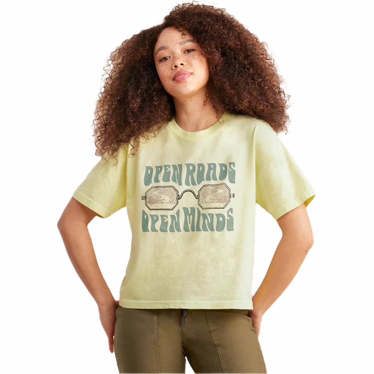 Wide Neck Opening Women's Open Roads Boxy Crop Tee