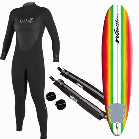 Women's Wetsuit, Surfboard, and Rack Package StretchMobility ReflectiveSafetyStripes
