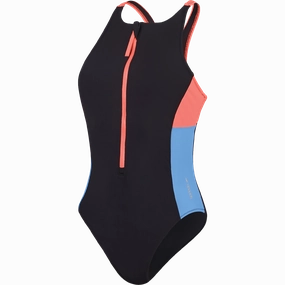 Holiday Ready Anti Chlorine Material Women's Zip Colorblock One Piece