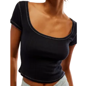 Round neck simplicity Chilly Day Essentials Women's End Gam Pointelle Baby Tee