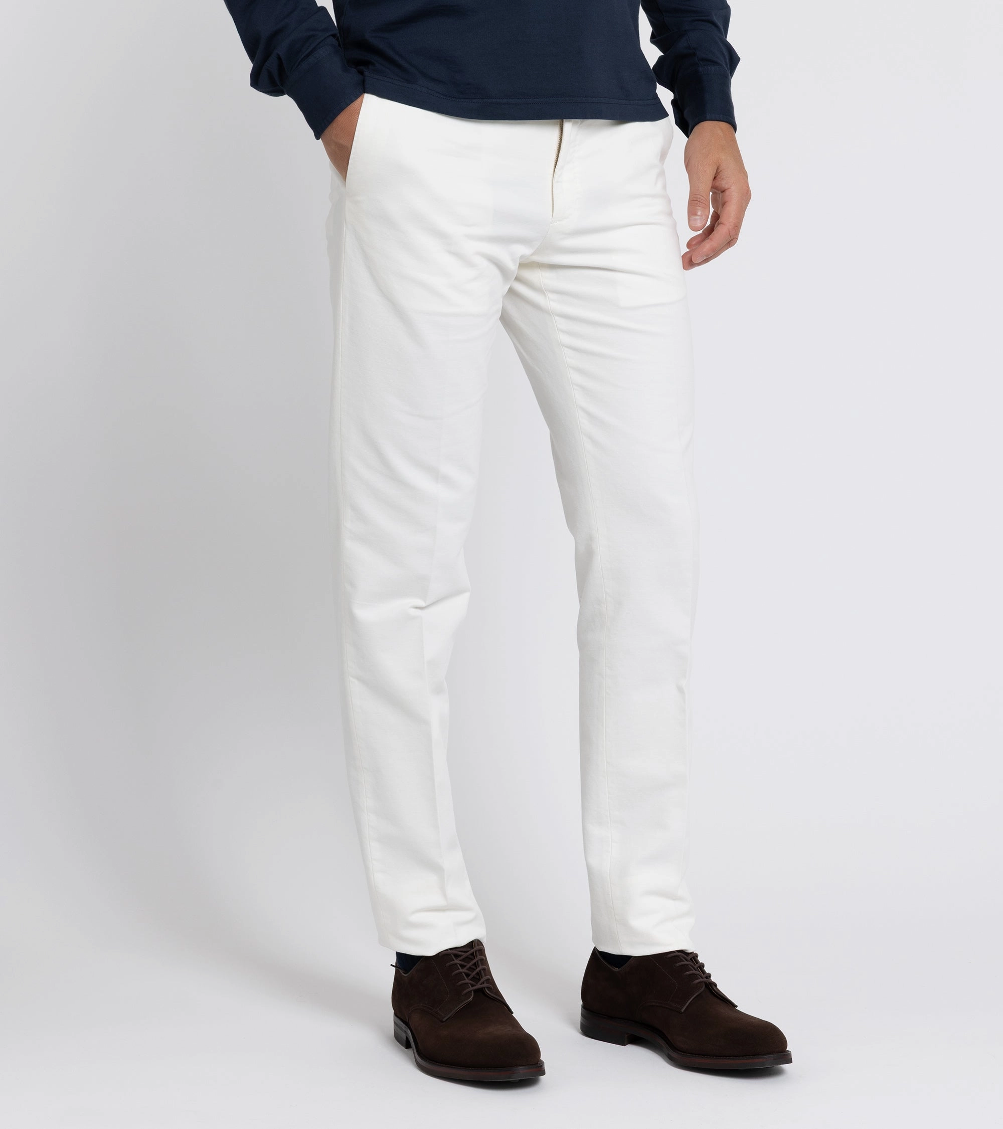 Quick Dry Fabric Quick Slip Incotex Regular High Cotton Doeskin Trousers: White