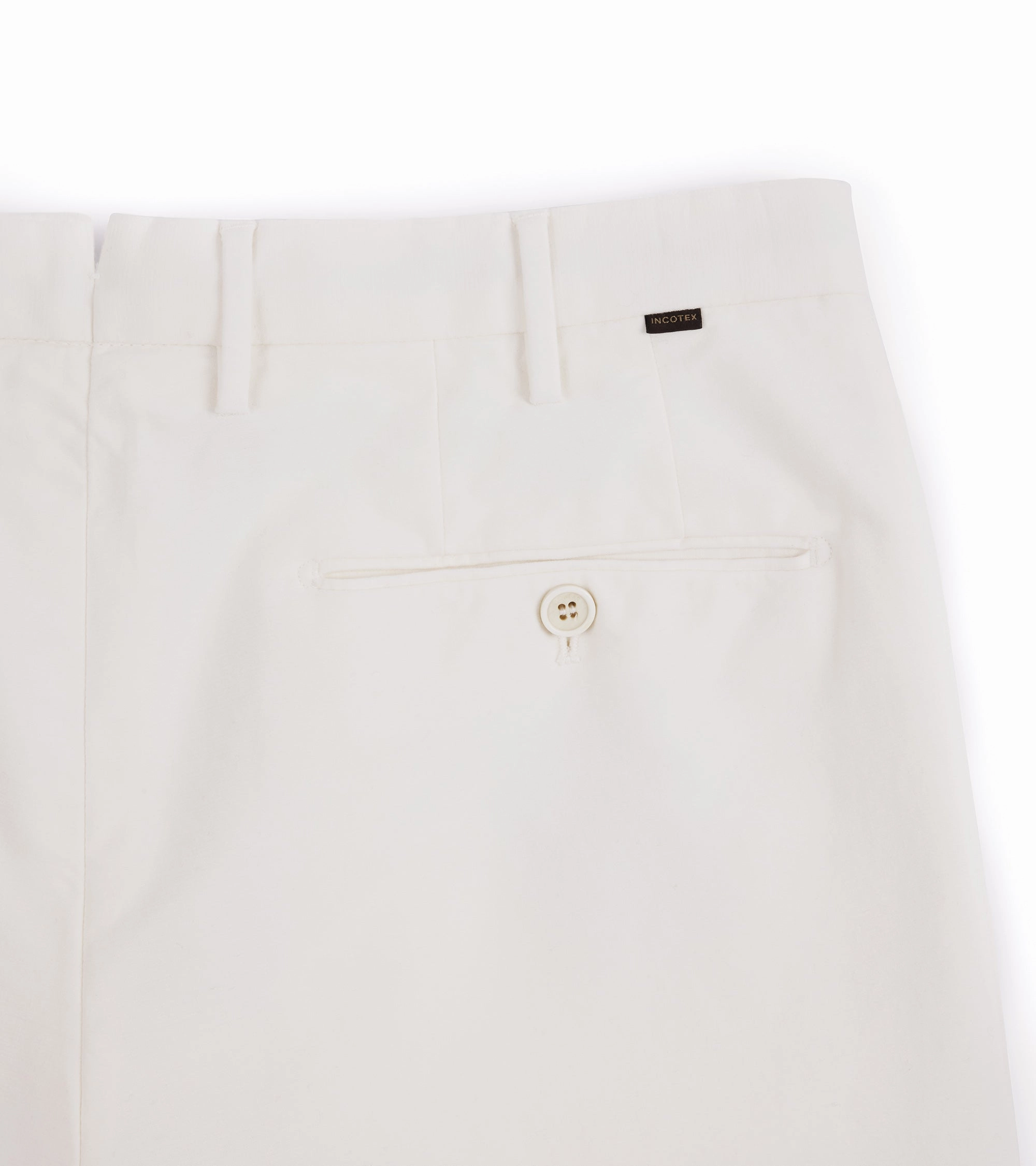 Incotex Regular High Cotton Doeskin Trousers: White elastic waistband