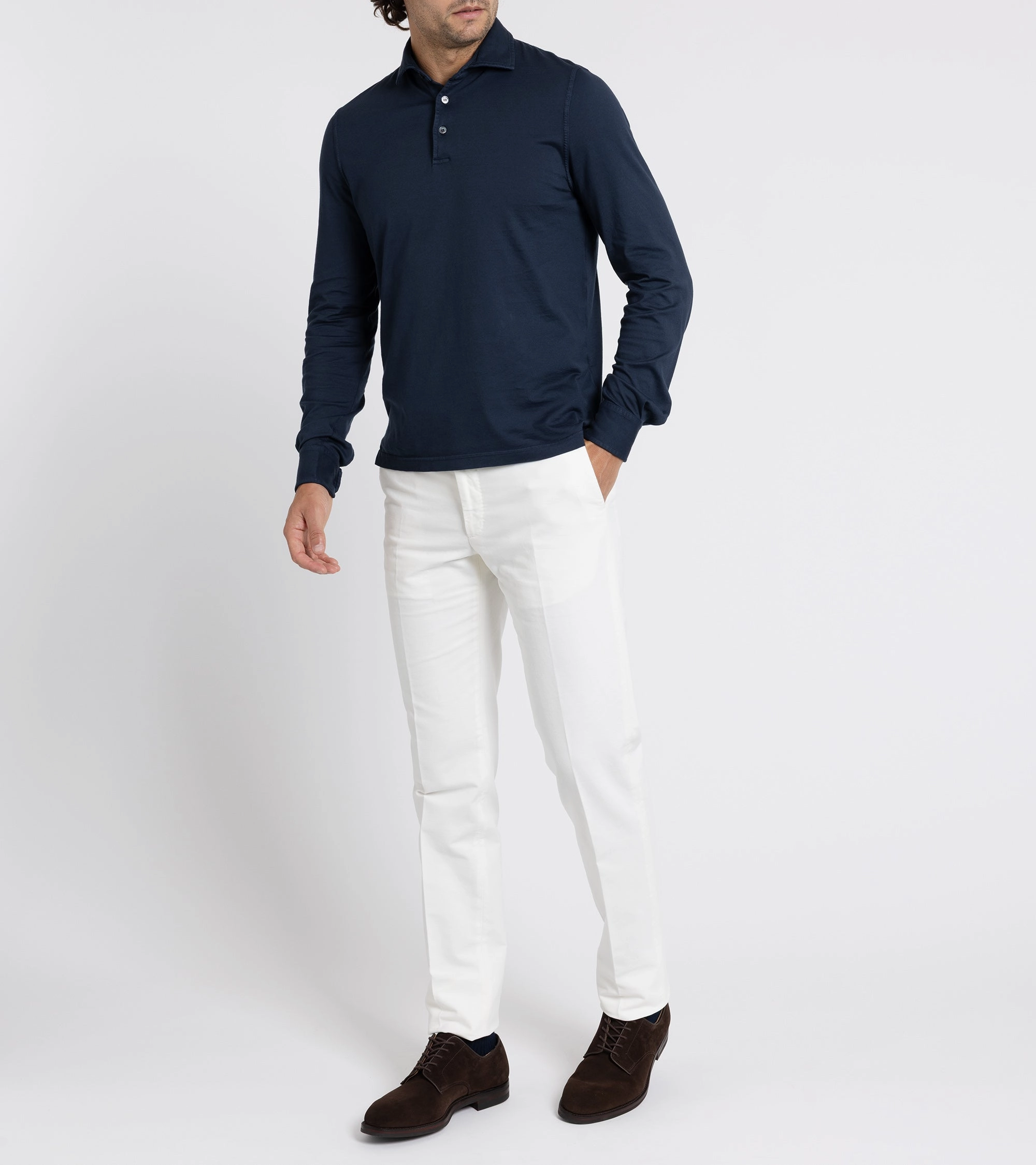 Full Flex Incotex Regular High Cotton Doeskin Trousers: White