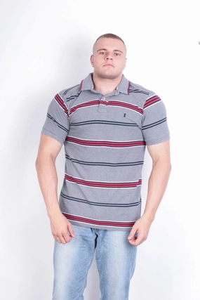 St George  Mens XL Polo Shirt Grey Striped Short Sleeve Cotton Summer suitable for all genders