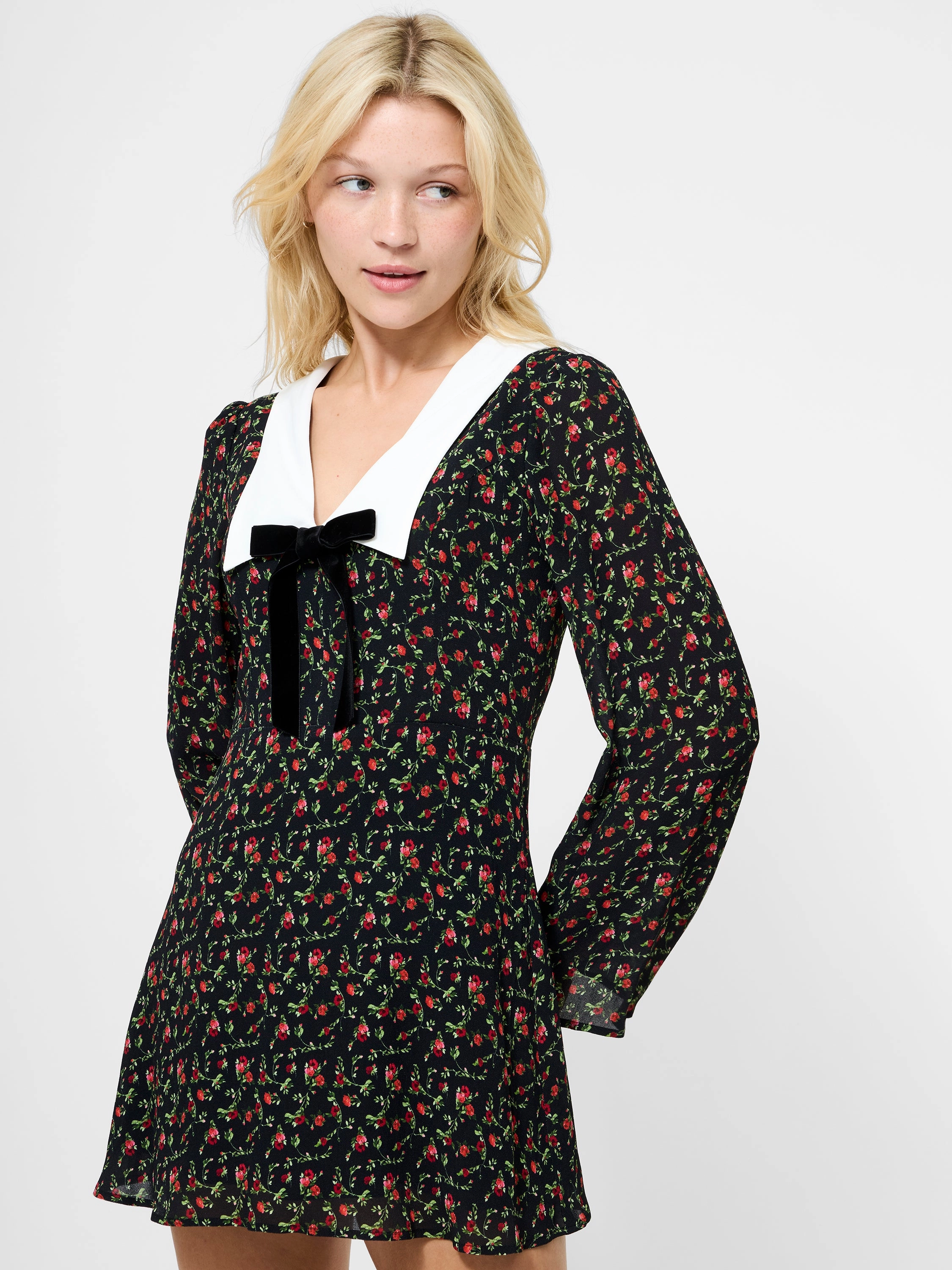 Yasmin Crepe Collared Mini Dress Easy Texture