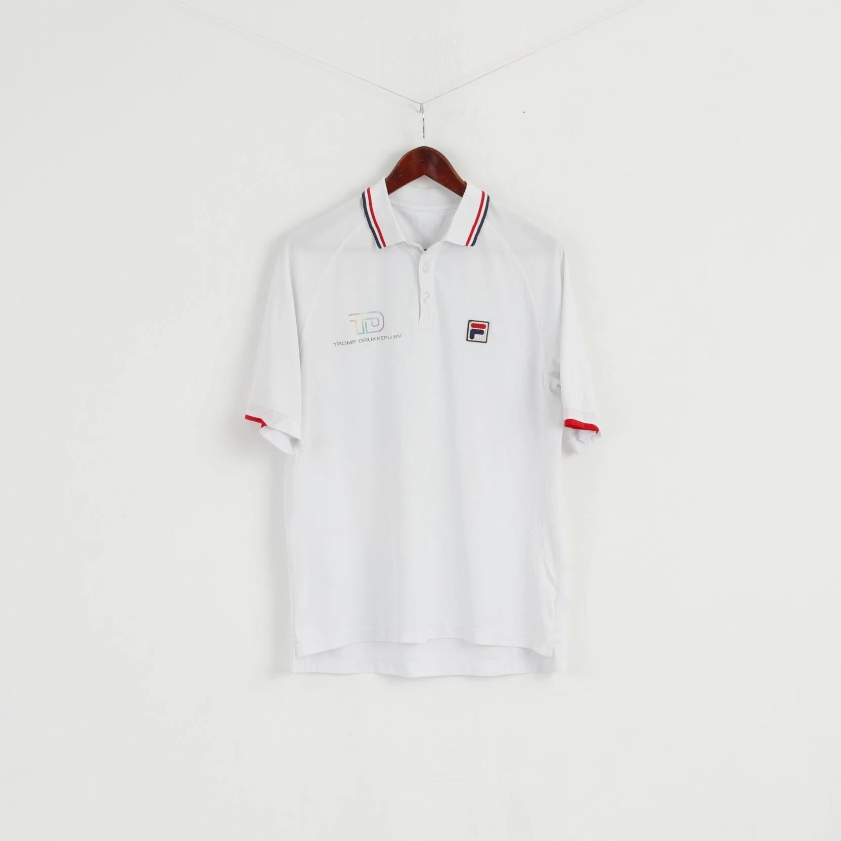 Fila Men L Polo Shirt White Polyester Short Sleeve Detailed Buttons Top Modern Trend Look Matte Look