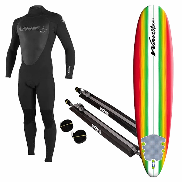 AntiSlip Grip GlideOn Entry System Youth Wetsuit, Surfboard, and Rack Package
