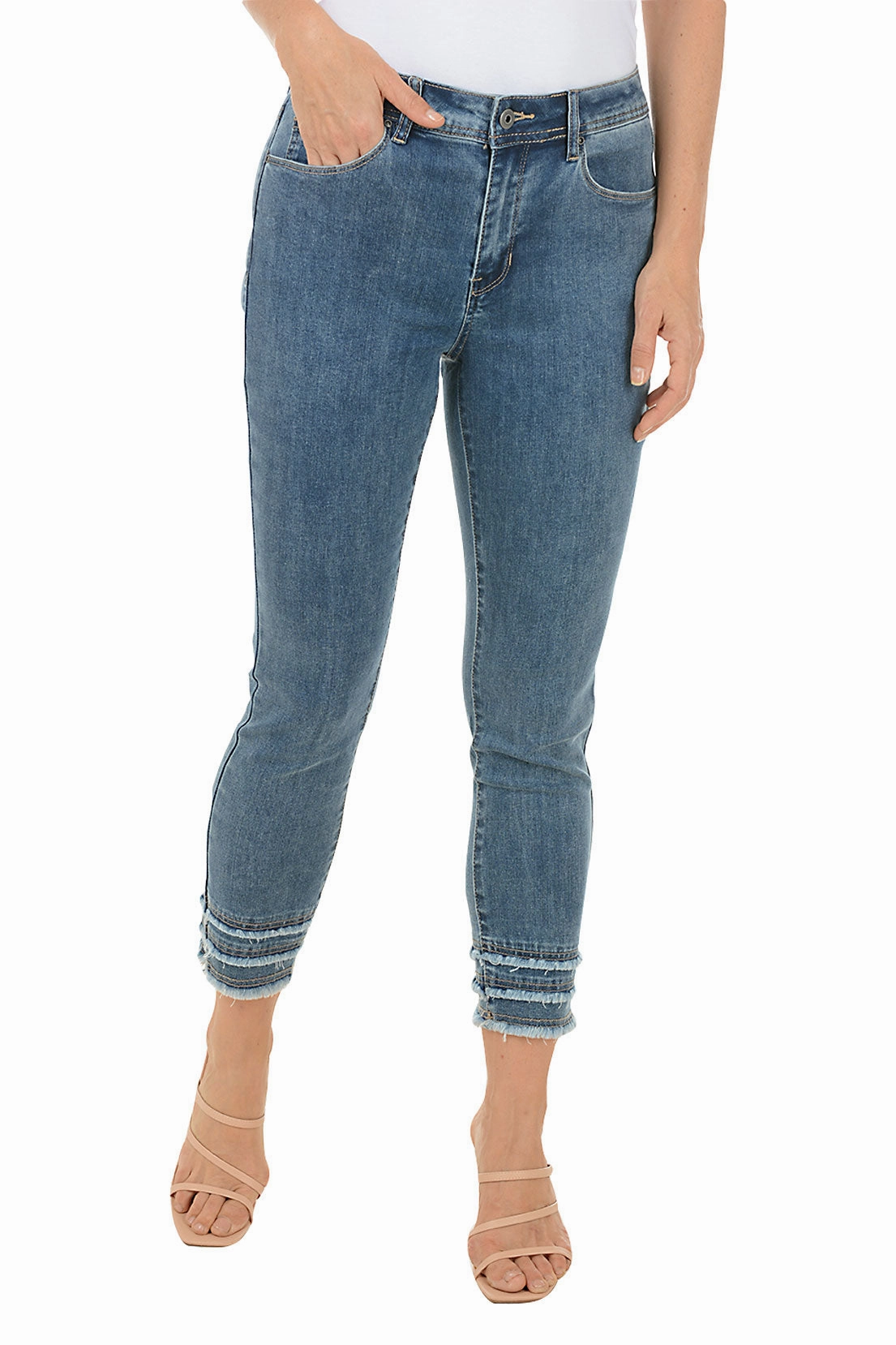 Triple Frayed Denim Crop Pant Flex Wear Urban Look